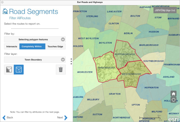 Selecting routes that intersect multiple town boundaries